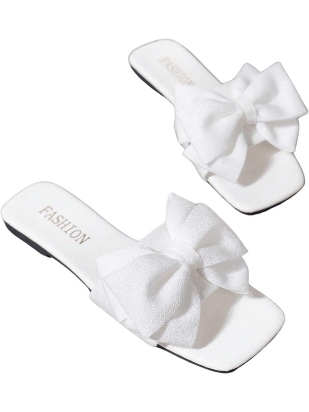 Women's White Rubber Summer Open Toe Slip On Stylish Bow Slide Flat Sandals